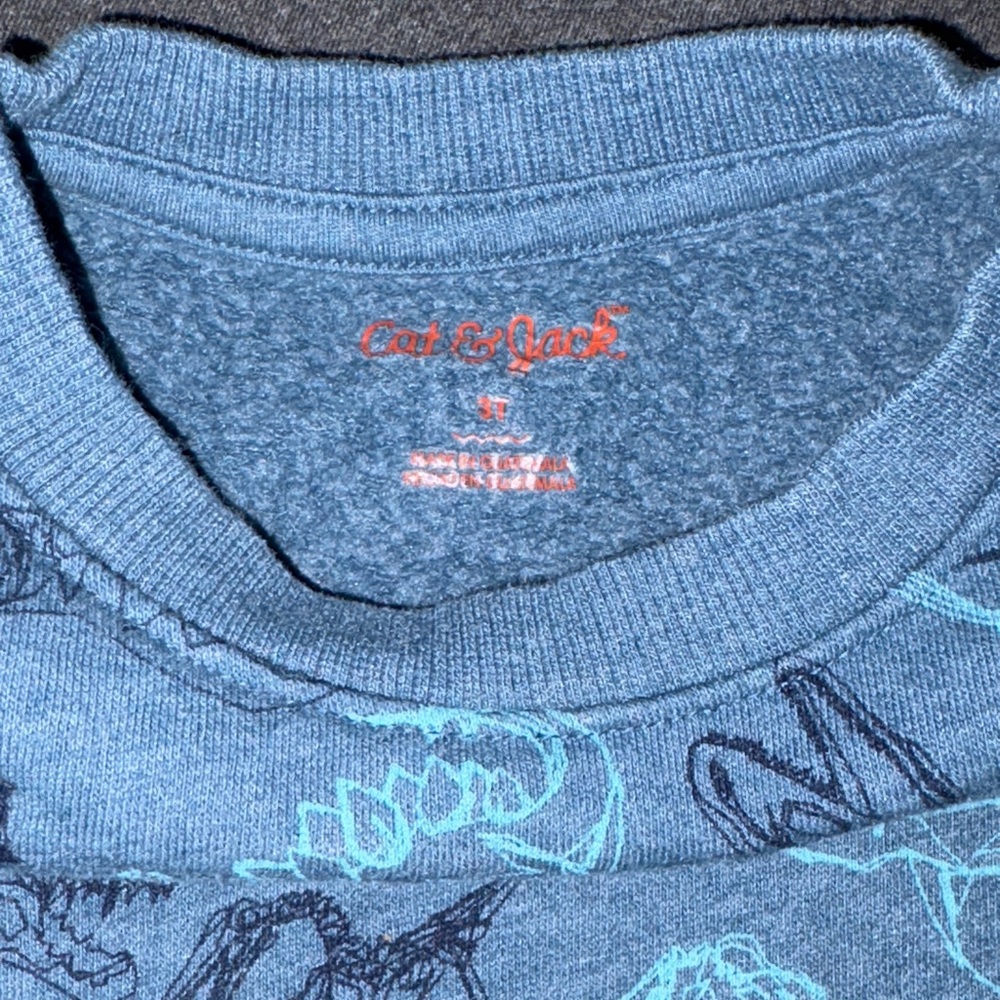 3 for $20! Boys 3t long sleeve sweat shirt Cat & Jack Blue Dinosaur Sweatshirt - Picture 2 of 3